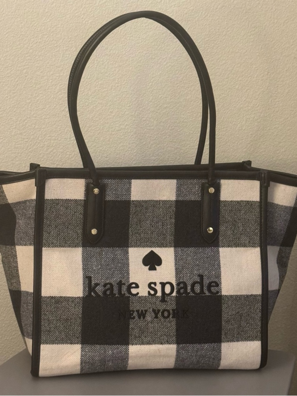 Kate Spade Black & White Plaid Tote with Logo